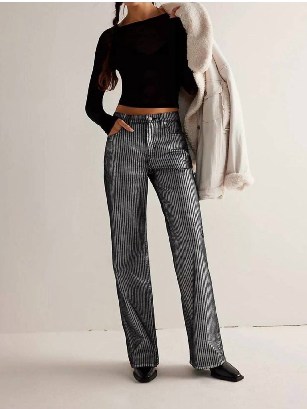 FREE PEOPLE tinsley metallic stripe baggy jeans in bow tie